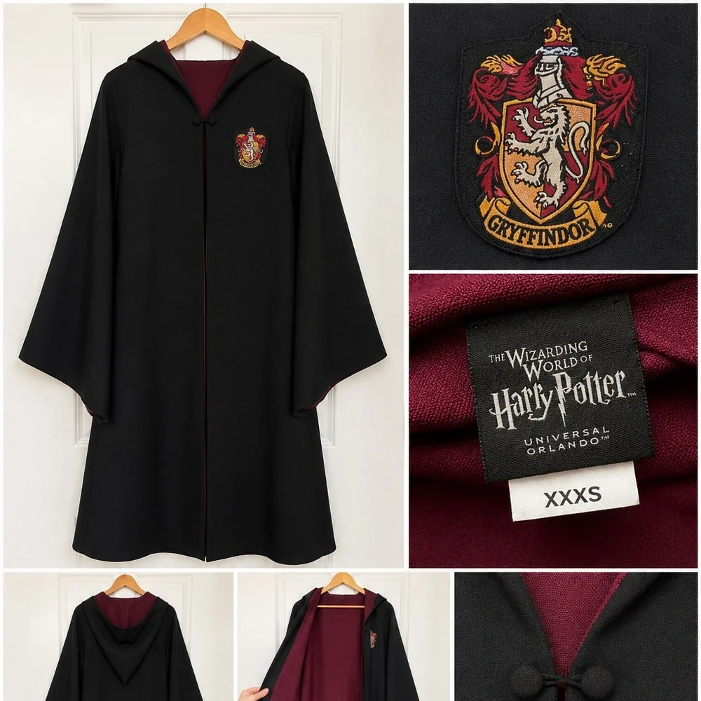 Harry Potter Gryffindor Hooded Robe Coat - Black with Burgundy Lining
